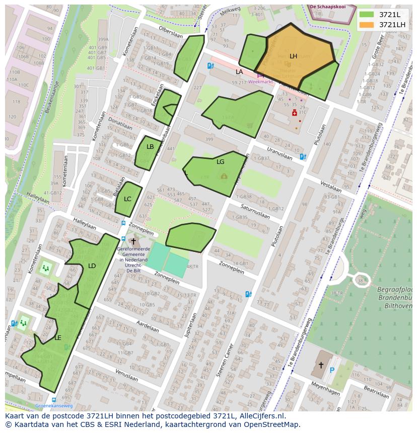 Afbeelding van het postcodegebied 3721 LH op de kaart.