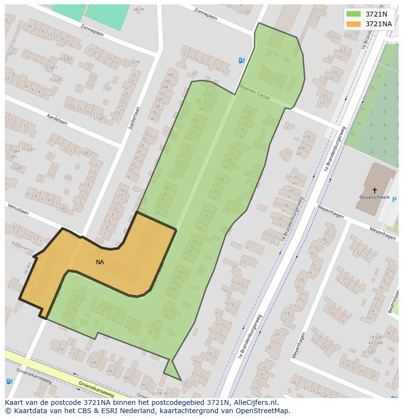 Afbeelding van het postcodegebied 3721 NA op de kaart.