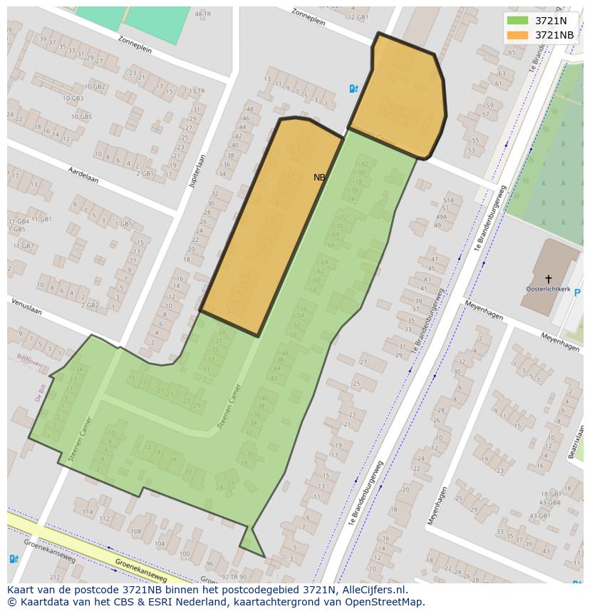 Afbeelding van het postcodegebied 3721 NB op de kaart.
