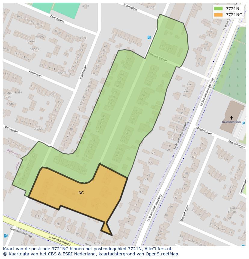 Afbeelding van het postcodegebied 3721 NC op de kaart.