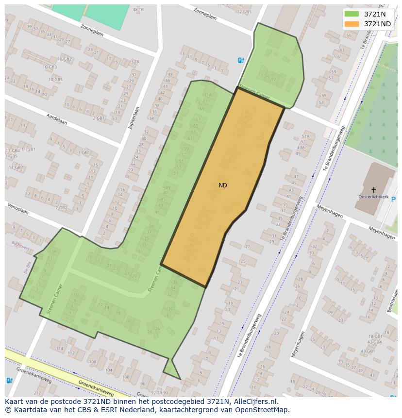 Afbeelding van het postcodegebied 3721 ND op de kaart.