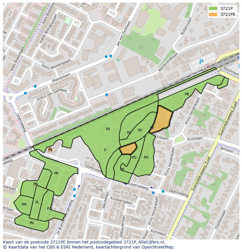 Afbeelding van het postcodegebied 3721 PE op de kaart.