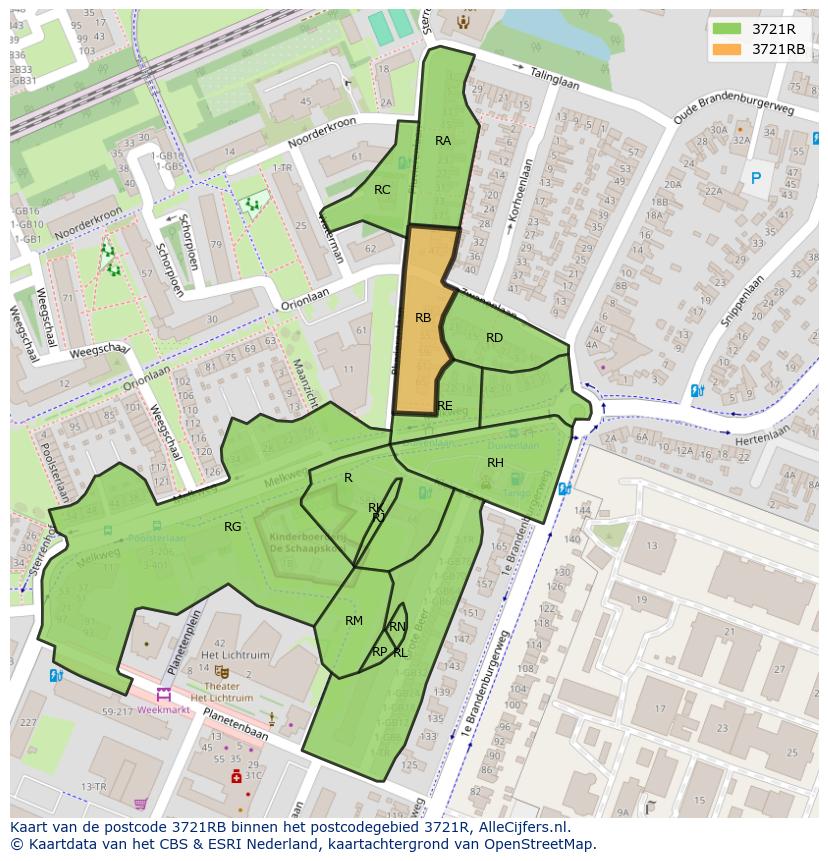 Afbeelding van het postcodegebied 3721 RB op de kaart.