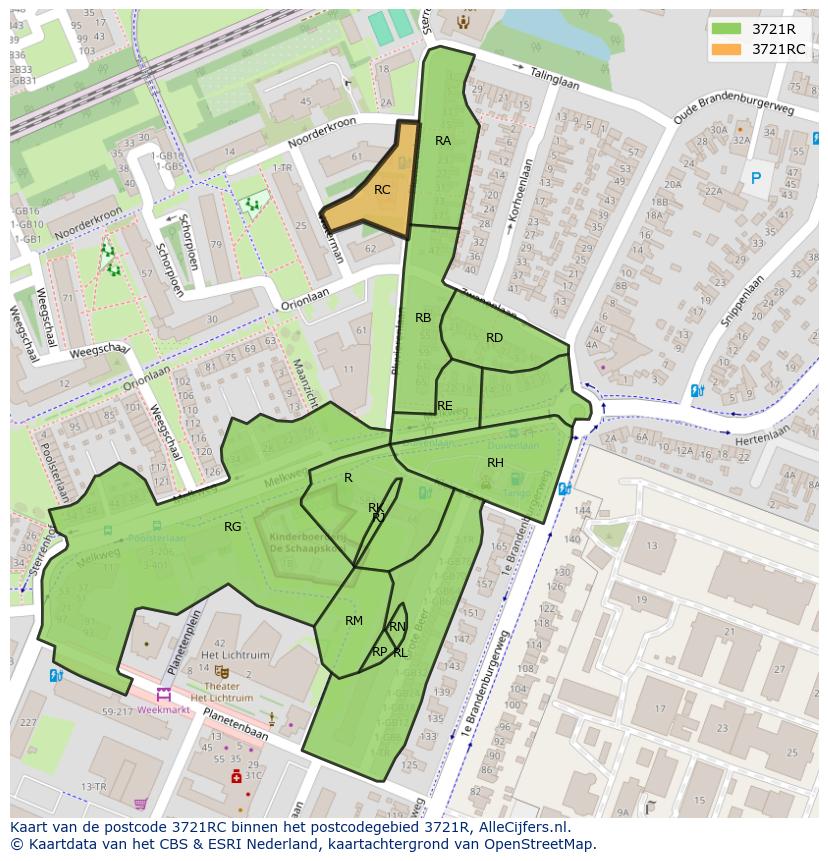 Afbeelding van het postcodegebied 3721 RC op de kaart.