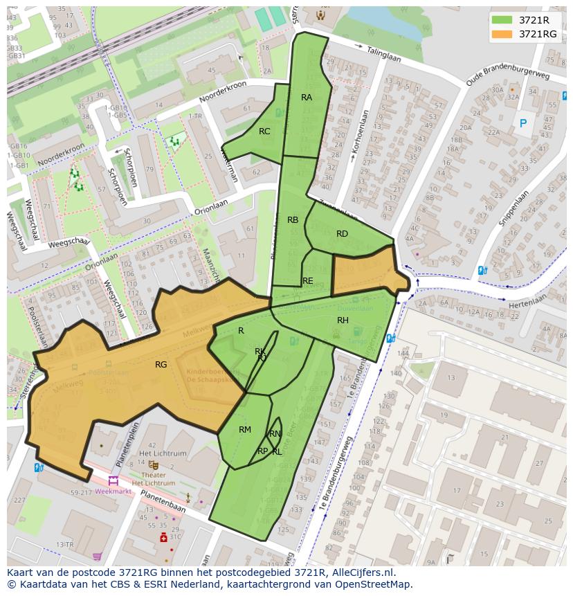 Afbeelding van het postcodegebied 3721 RG op de kaart.