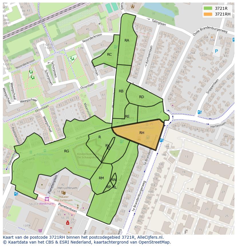 Afbeelding van het postcodegebied 3721 RH op de kaart.
