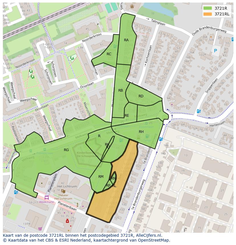 Afbeelding van het postcodegebied 3721 RL op de kaart.