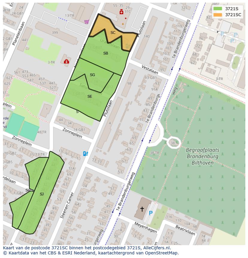 Afbeelding van het postcodegebied 3721 SC op de kaart.