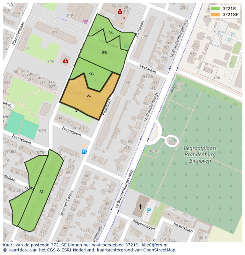 Afbeelding van het postcodegebied 3721 SE op de kaart.