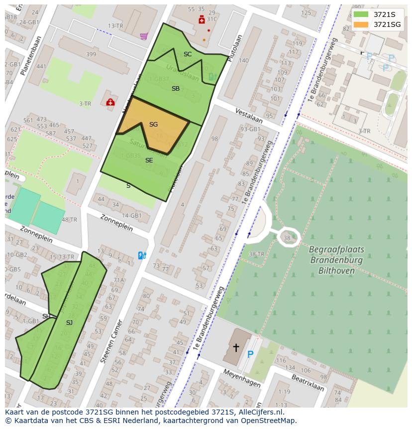 Afbeelding van het postcodegebied 3721 SG op de kaart.