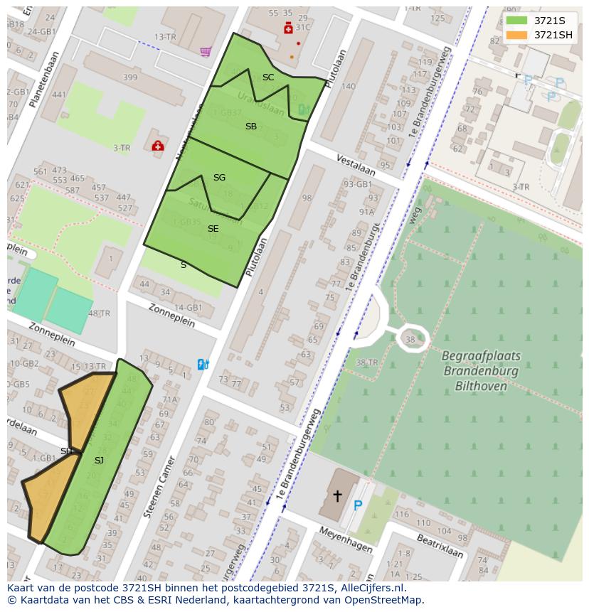 Afbeelding van het postcodegebied 3721 SH op de kaart.