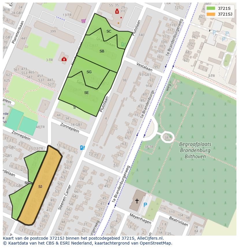 Afbeelding van het postcodegebied 3721 SJ op de kaart.