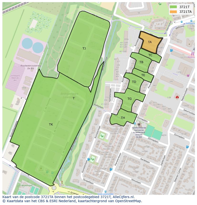 Afbeelding van het postcodegebied 3721 TA op de kaart.