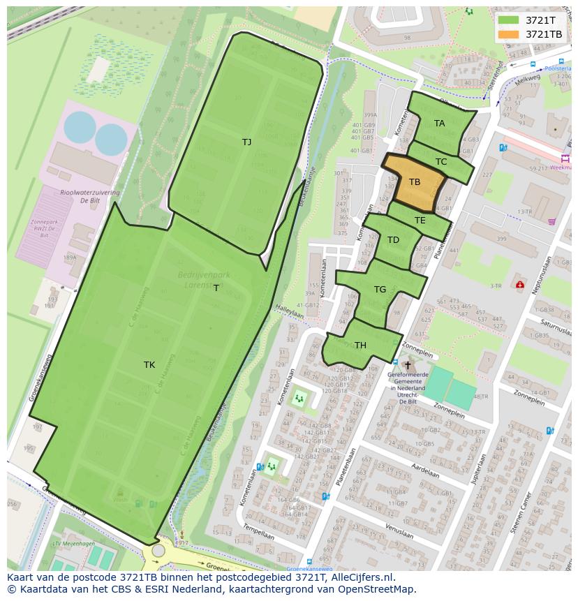 Afbeelding van het postcodegebied 3721 TB op de kaart.