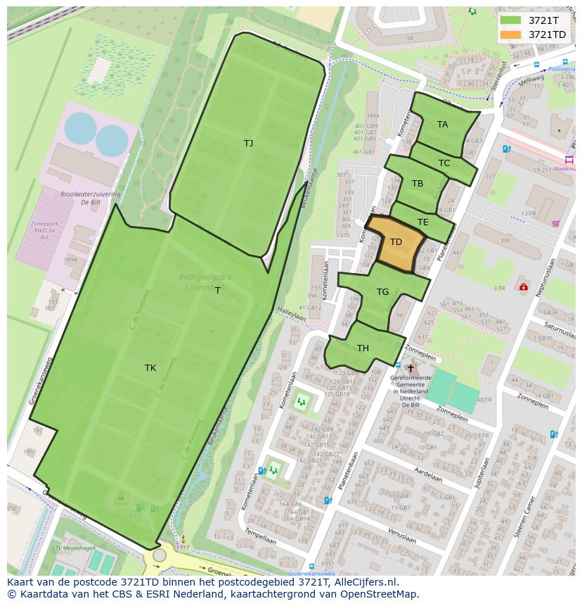 Afbeelding van het postcodegebied 3721 TD op de kaart.
