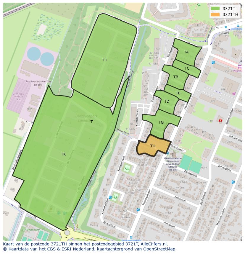 Afbeelding van het postcodegebied 3721 TH op de kaart.