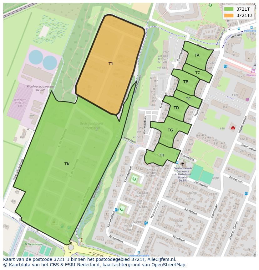 Afbeelding van het postcodegebied 3721 TJ op de kaart.