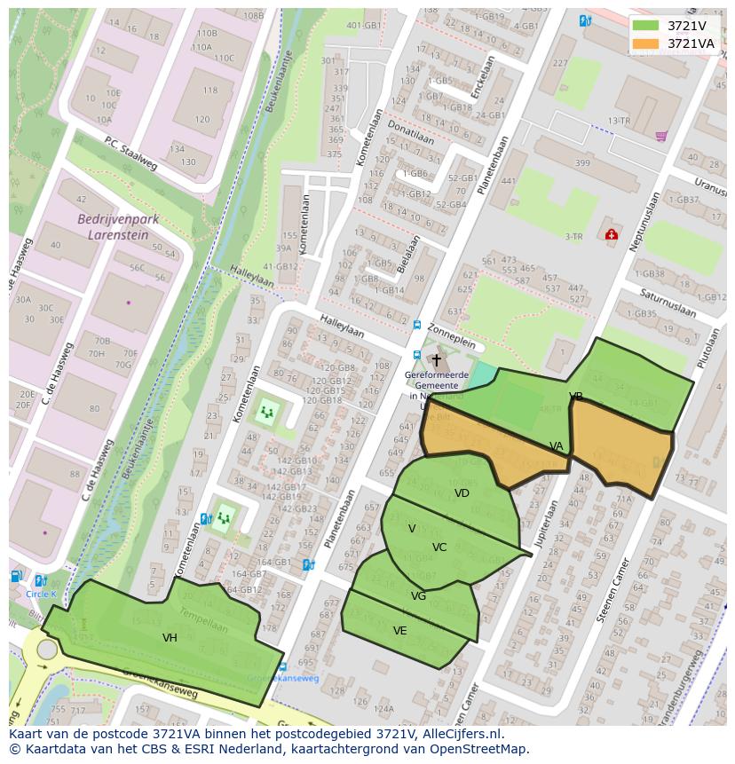 Afbeelding van het postcodegebied 3721 VA op de kaart.