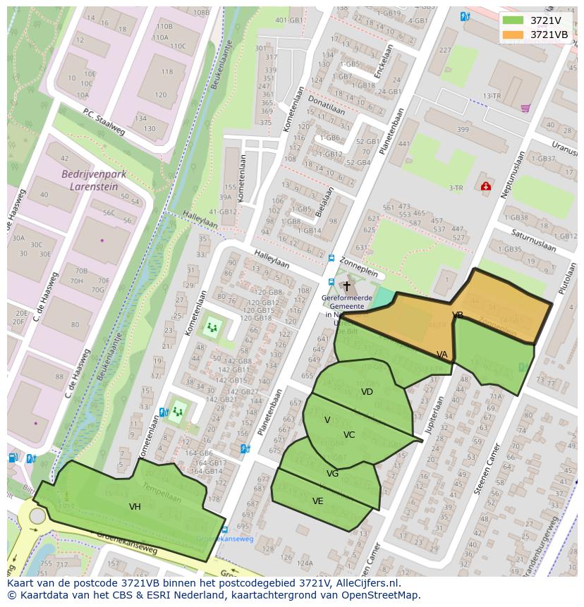 Afbeelding van het postcodegebied 3721 VB op de kaart.