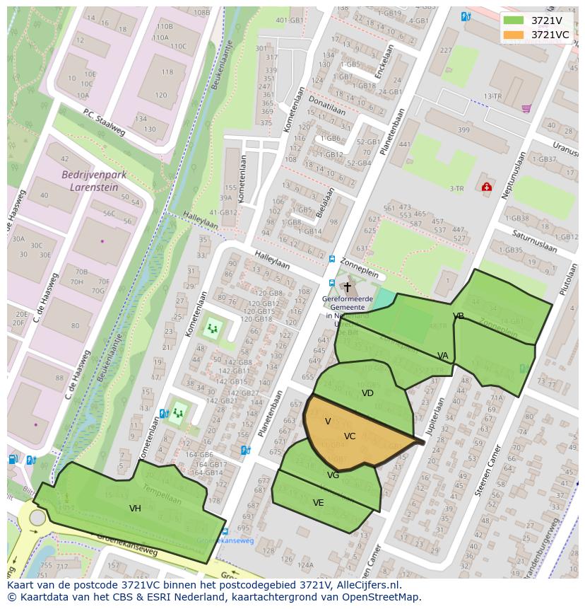 Afbeelding van het postcodegebied 3721 VC op de kaart.