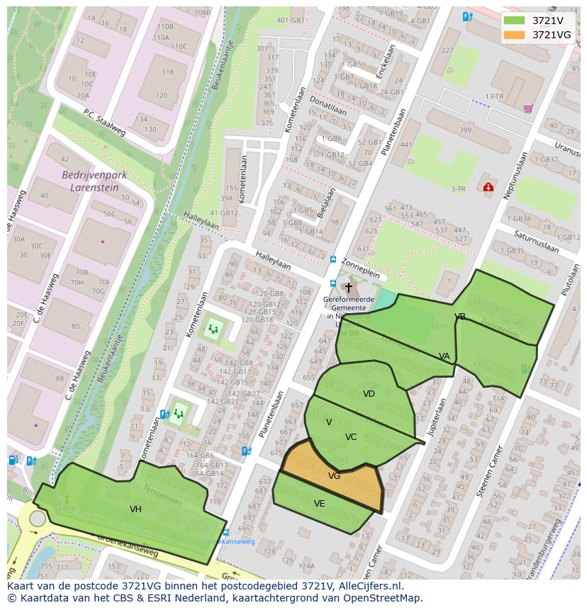 Afbeelding van het postcodegebied 3721 VG op de kaart.