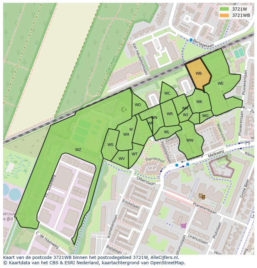 Afbeelding van het postcodegebied 3721 WB op de kaart.