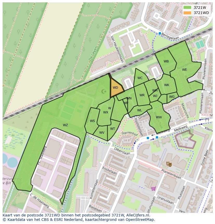 Afbeelding van het postcodegebied 3721 WD op de kaart.