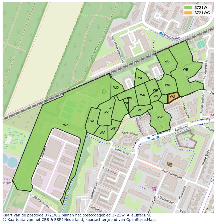 Afbeelding van het postcodegebied 3721 WG op de kaart.