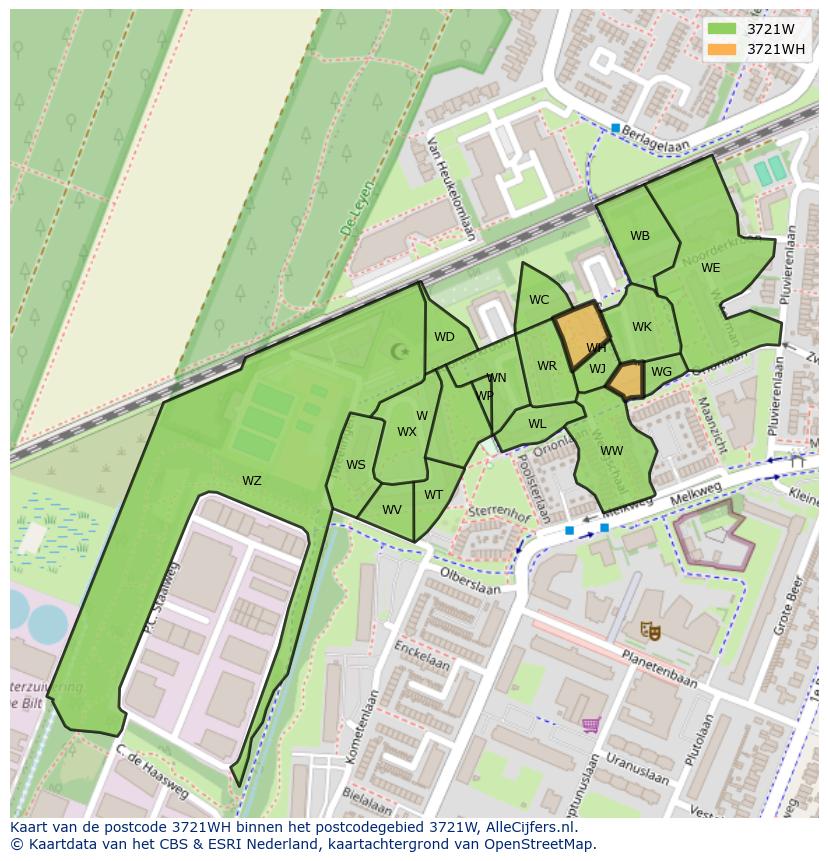 Afbeelding van het postcodegebied 3721 WH op de kaart.