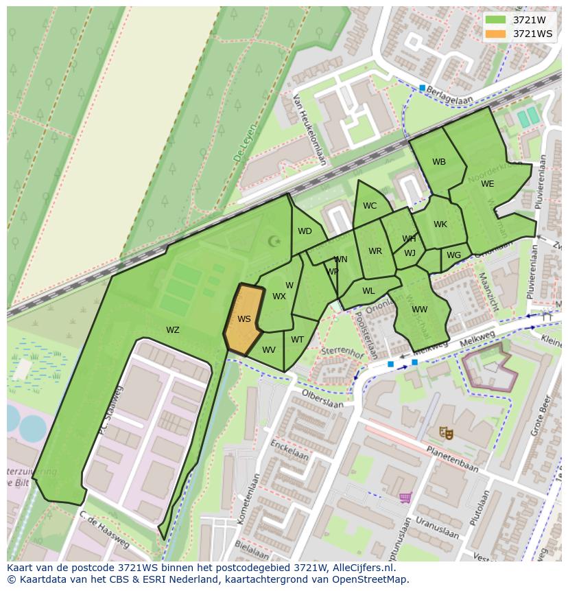 Afbeelding van het postcodegebied 3721 WS op de kaart.