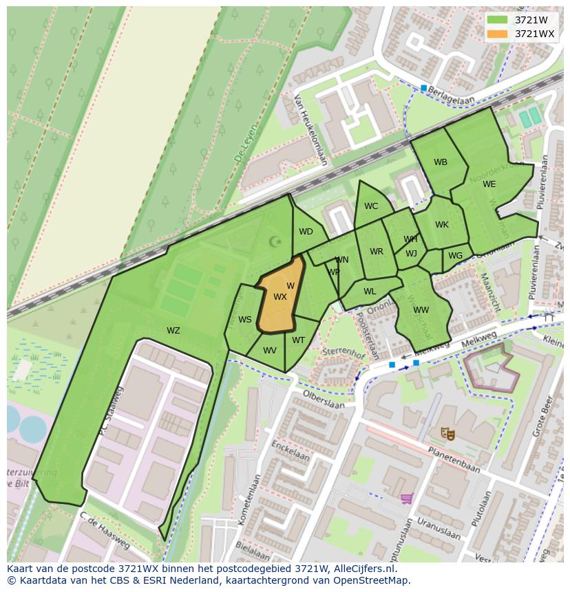 Afbeelding van het postcodegebied 3721 WX op de kaart.