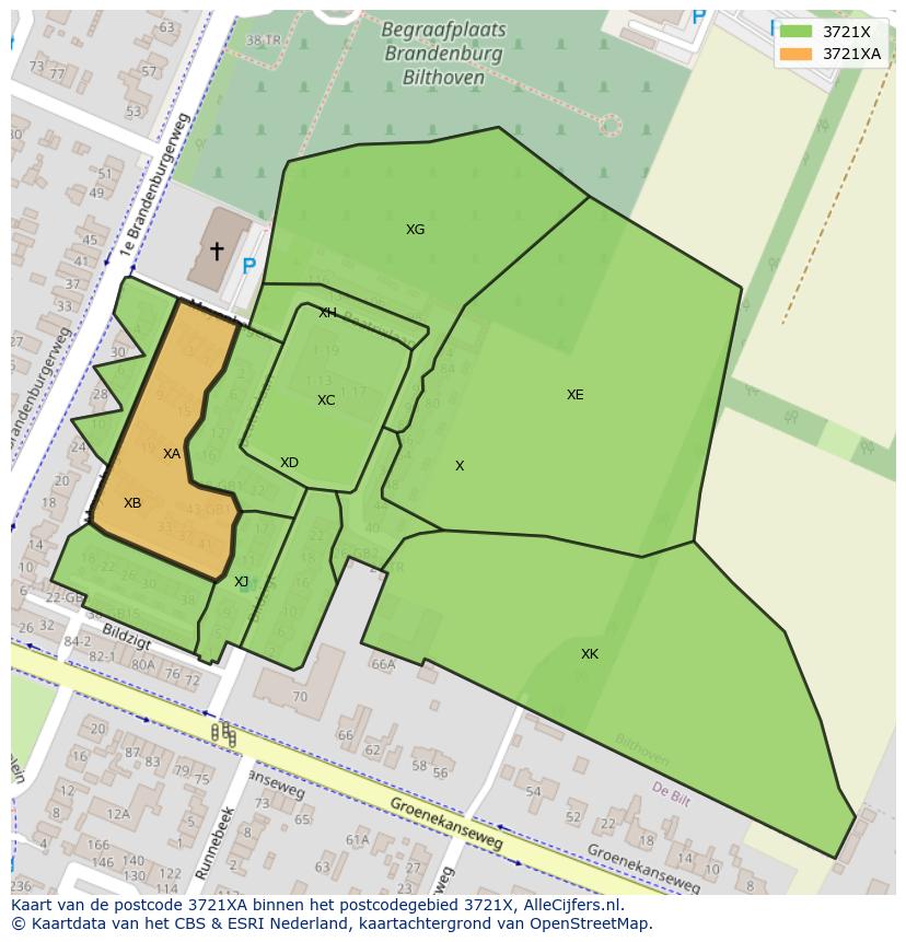 Afbeelding van het postcodegebied 3721 XA op de kaart.