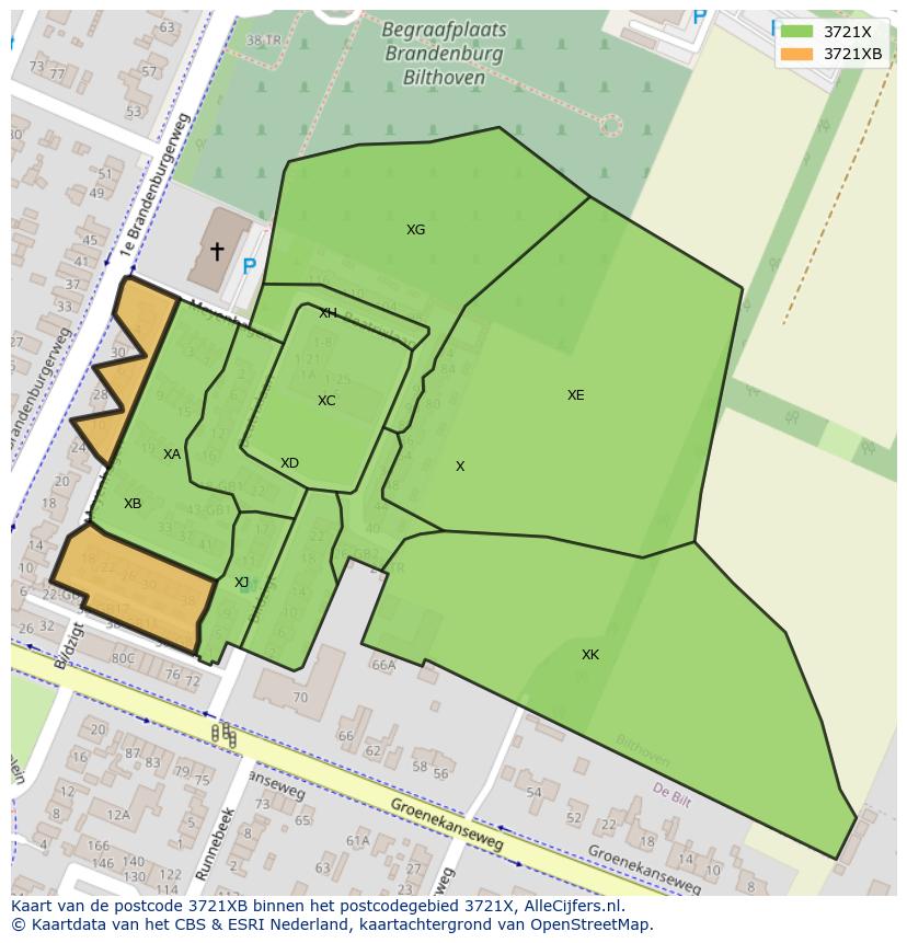 Afbeelding van het postcodegebied 3721 XB op de kaart.