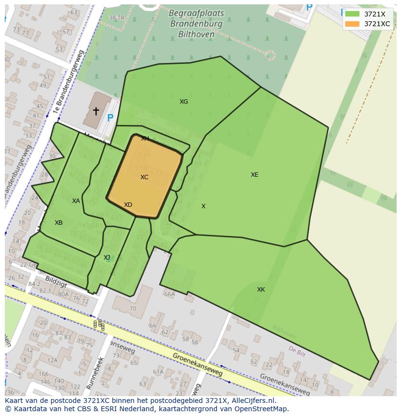 Afbeelding van het postcodegebied 3721 XC op de kaart.