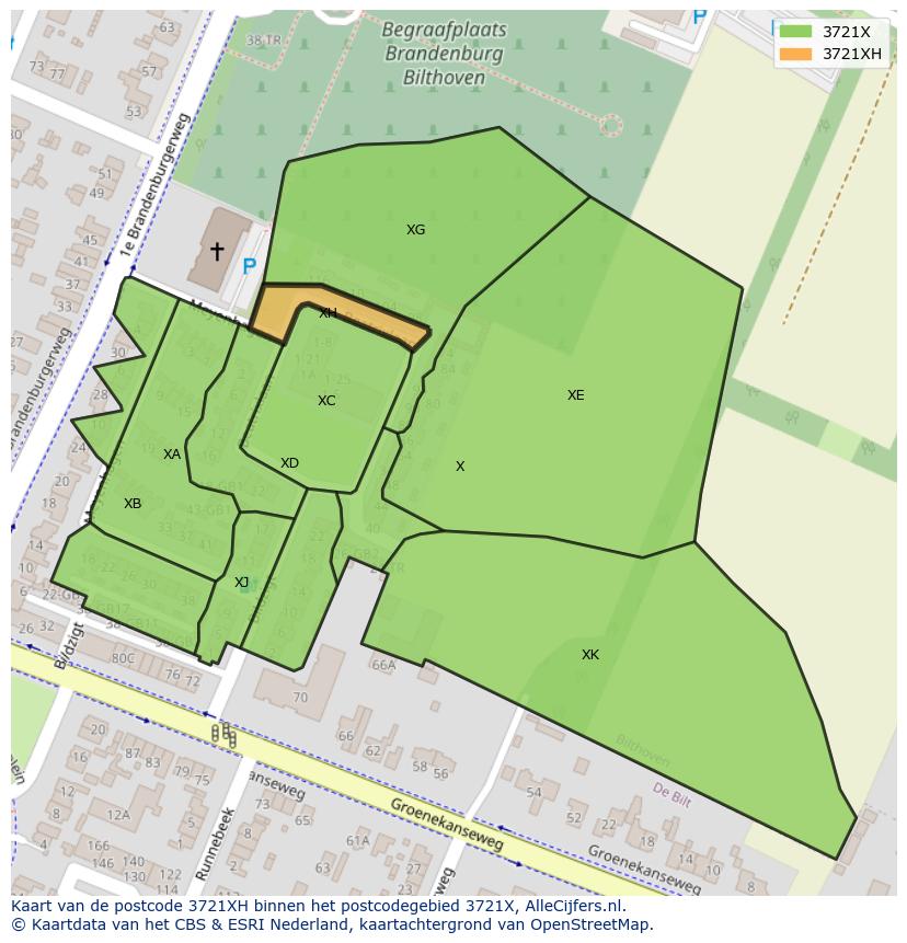 Afbeelding van het postcodegebied 3721 XH op de kaart.