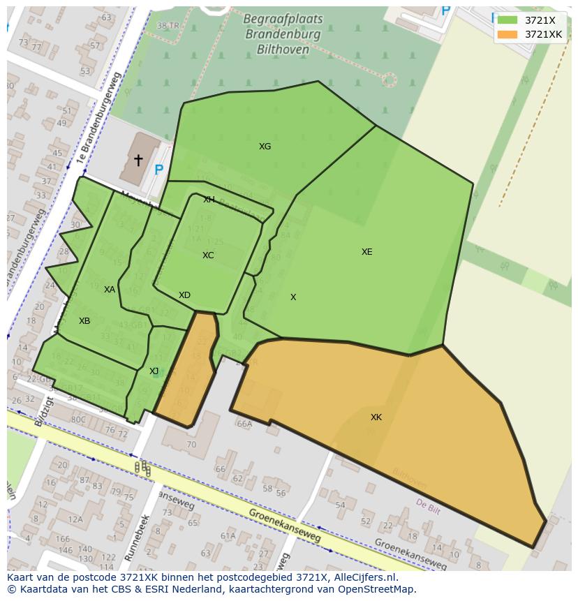 Afbeelding van het postcodegebied 3721 XK op de kaart.