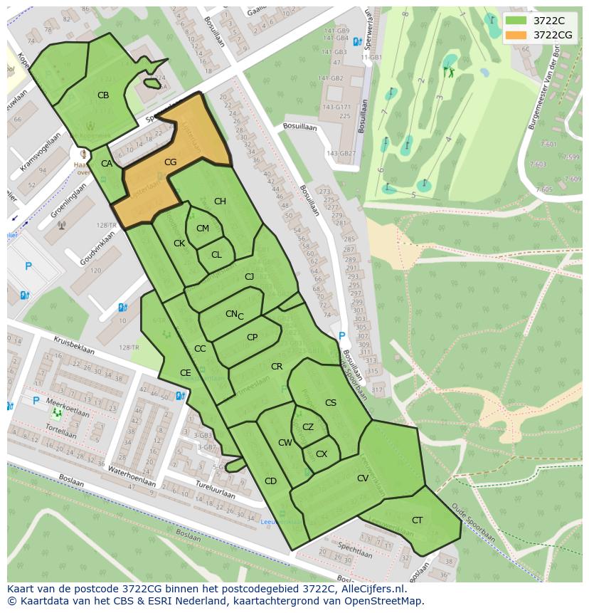 Afbeelding van het postcodegebied 3722 CG op de kaart.