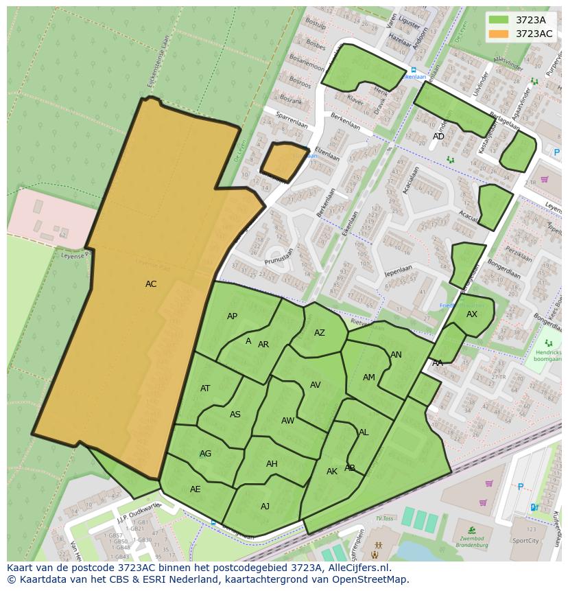 Afbeelding van het postcodegebied 3723 AC op de kaart.