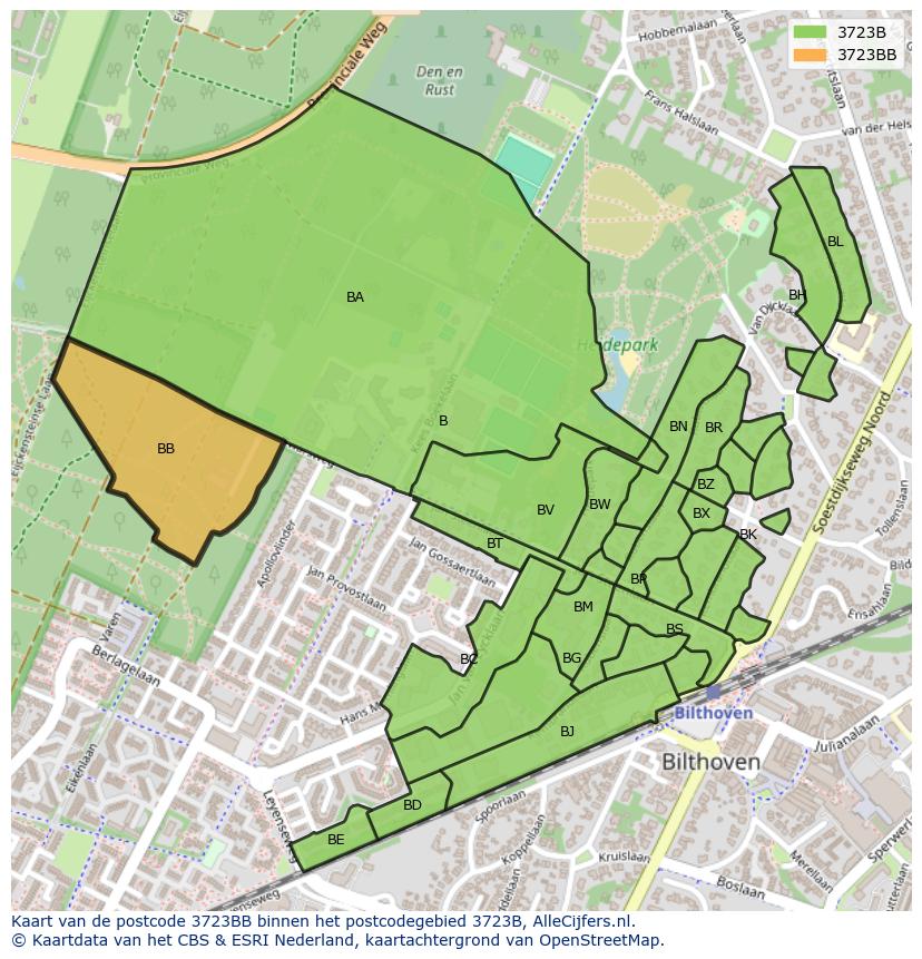 Afbeelding van het postcodegebied 3723 BB op de kaart.