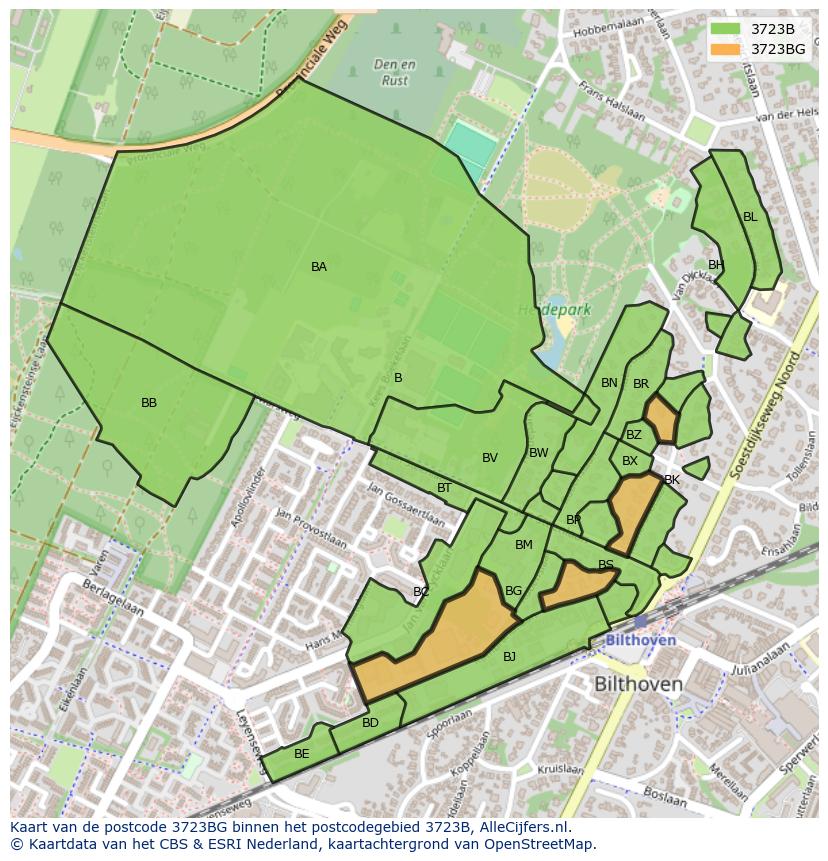 Afbeelding van het postcodegebied 3723 BG op de kaart.