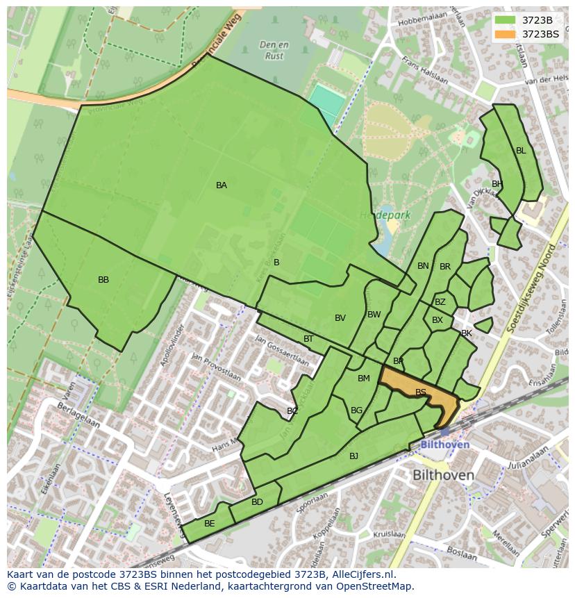 Afbeelding van het postcodegebied 3723 BS op de kaart.