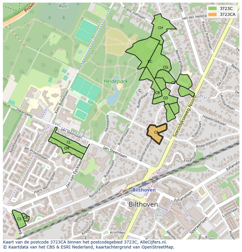 Afbeelding van het postcodegebied 3723 CA op de kaart.