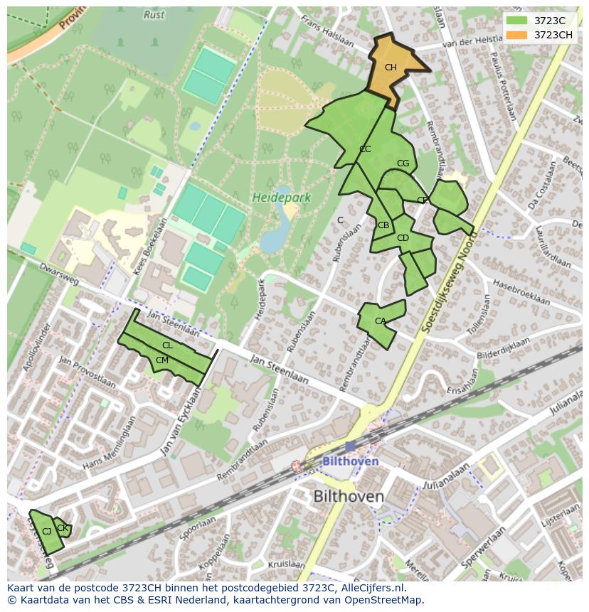 Afbeelding van het postcodegebied 3723 CH op de kaart.