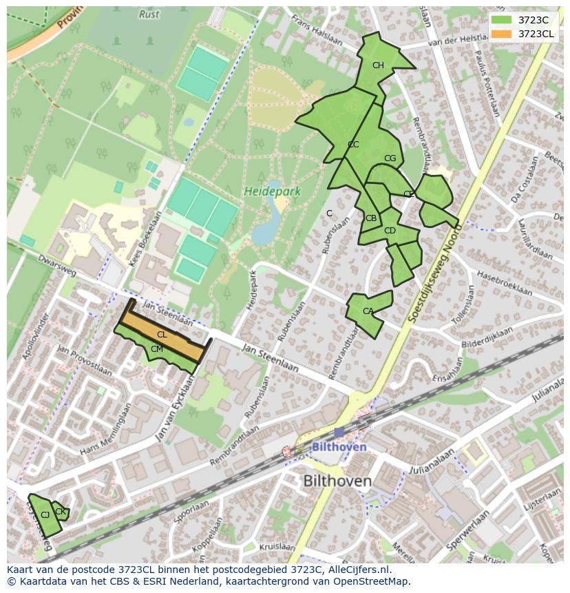Afbeelding van het postcodegebied 3723 CL op de kaart.
