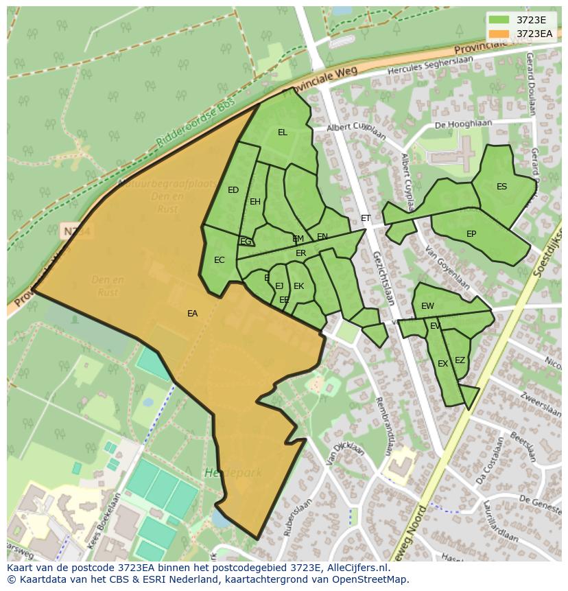 Afbeelding van het postcodegebied 3723 EA op de kaart.