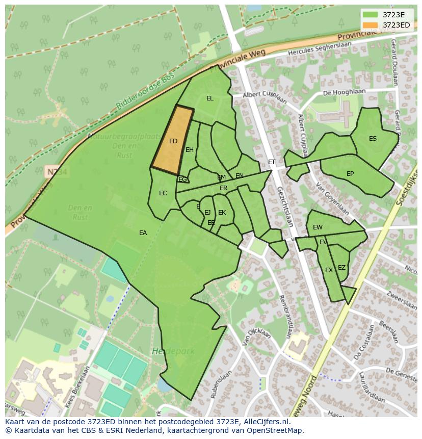 Afbeelding van het postcodegebied 3723 ED op de kaart.