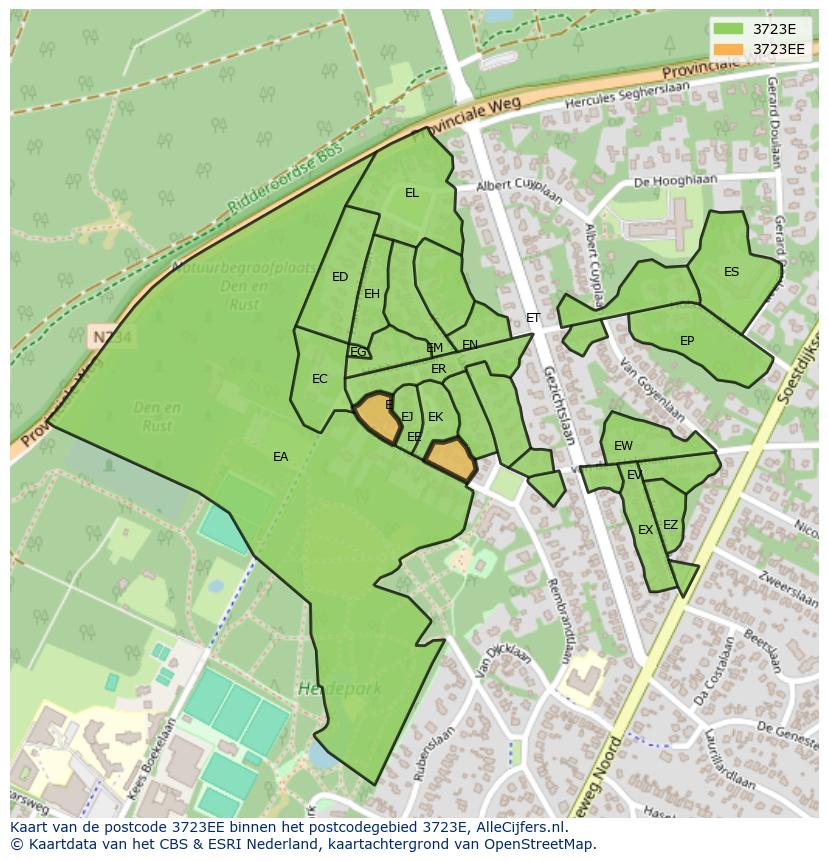 Afbeelding van het postcodegebied 3723 EE op de kaart.