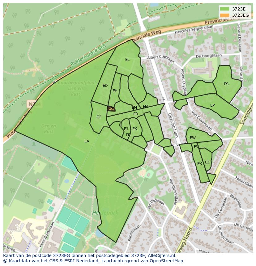 Afbeelding van het postcodegebied 3723 EG op de kaart.