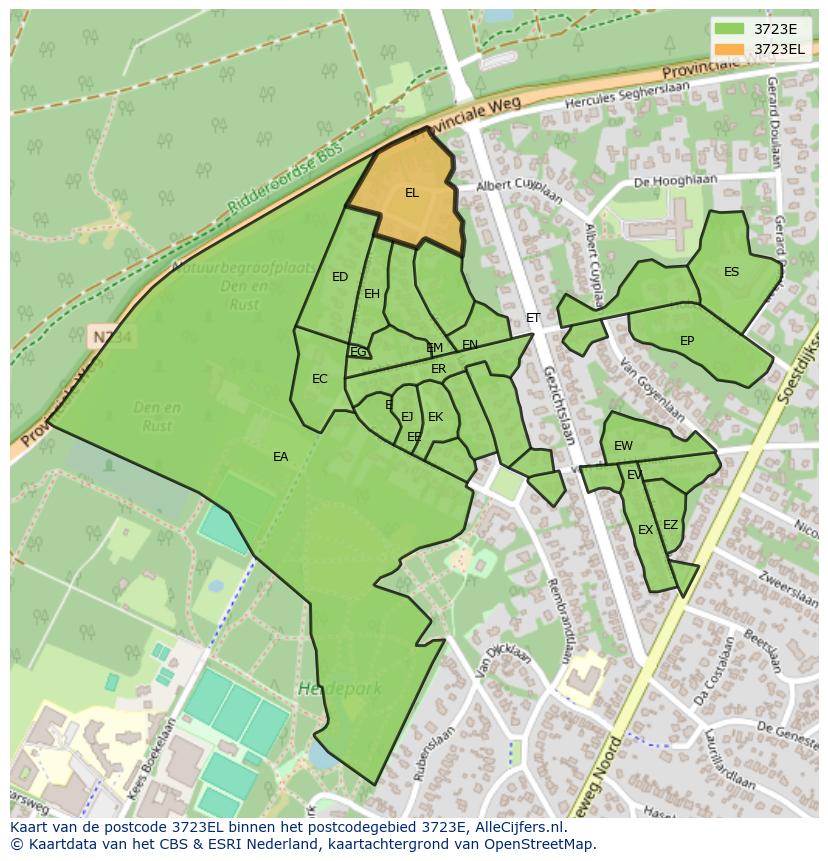 Afbeelding van het postcodegebied 3723 EL op de kaart.