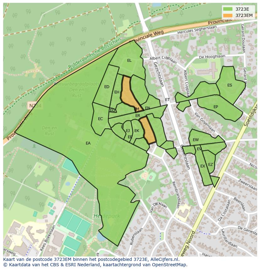 Afbeelding van het postcodegebied 3723 EM op de kaart.